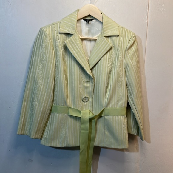 Zinc-Light Green Spring Jacket 3/4 Sleeves Fabric Buttons Ribbon Belt-L-#0087 - Picture 2 of 13
